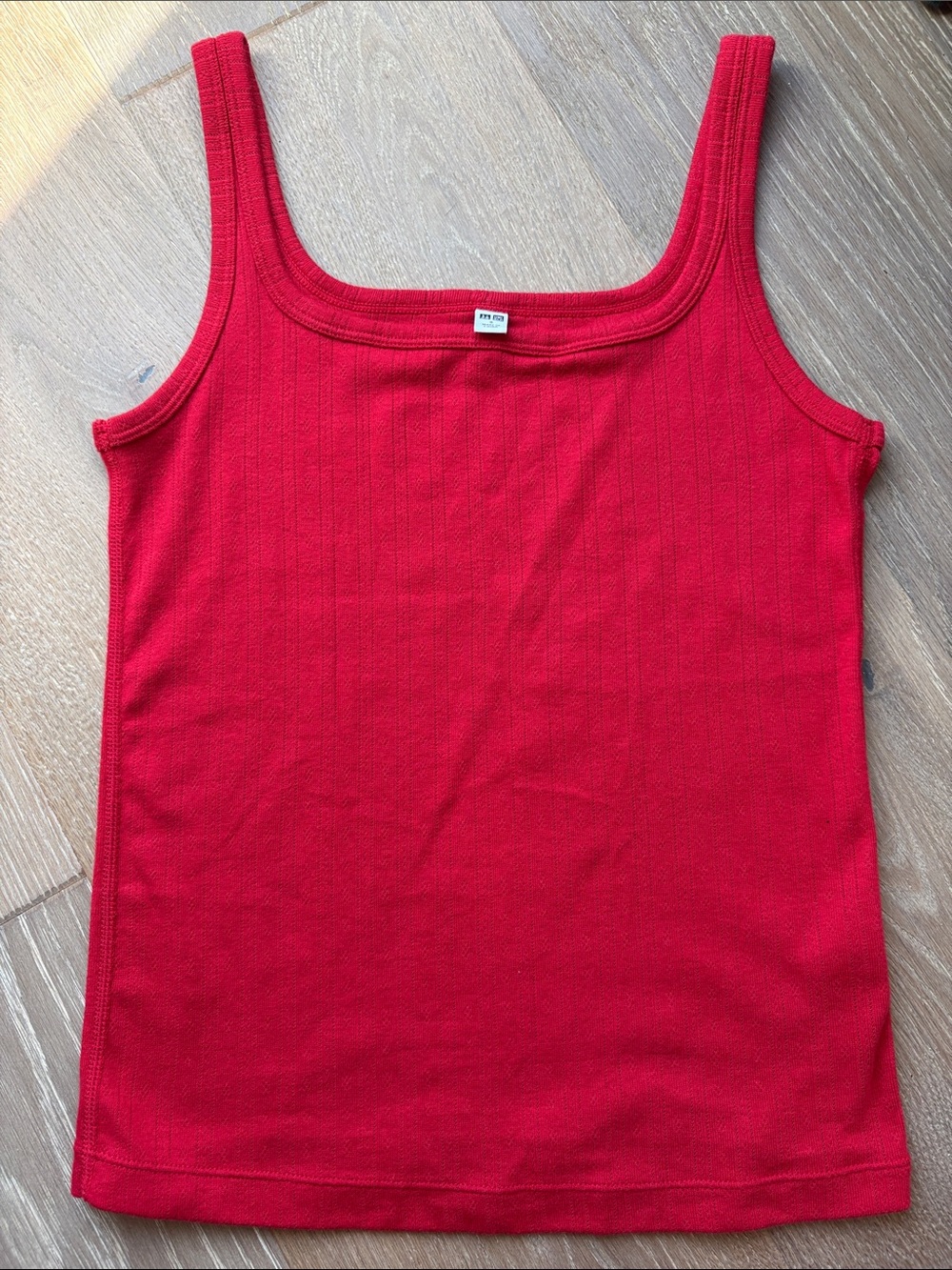 Uniqlo Red Ribbed Square-Neck Tank Top - Women